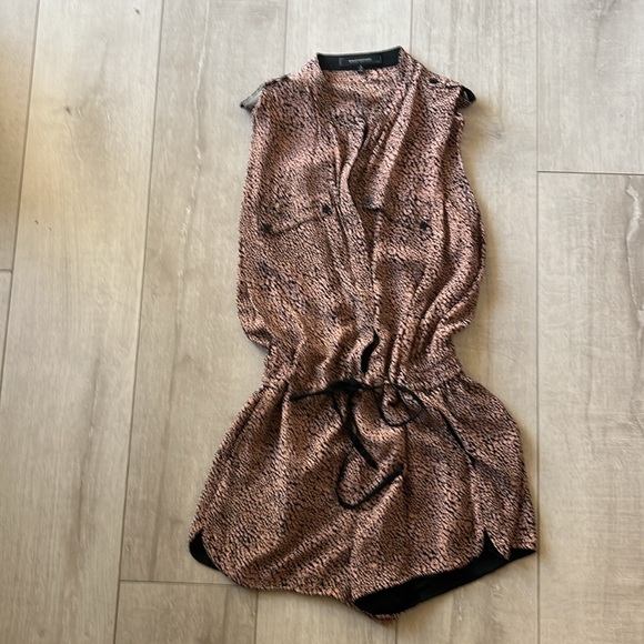 ROBERT RODRIGUEZ SHORT ROMPER TAN AND BLACK 100% SILK SIZE 8 TIE WAIST GORGEOUS - Picture 5 of 8
